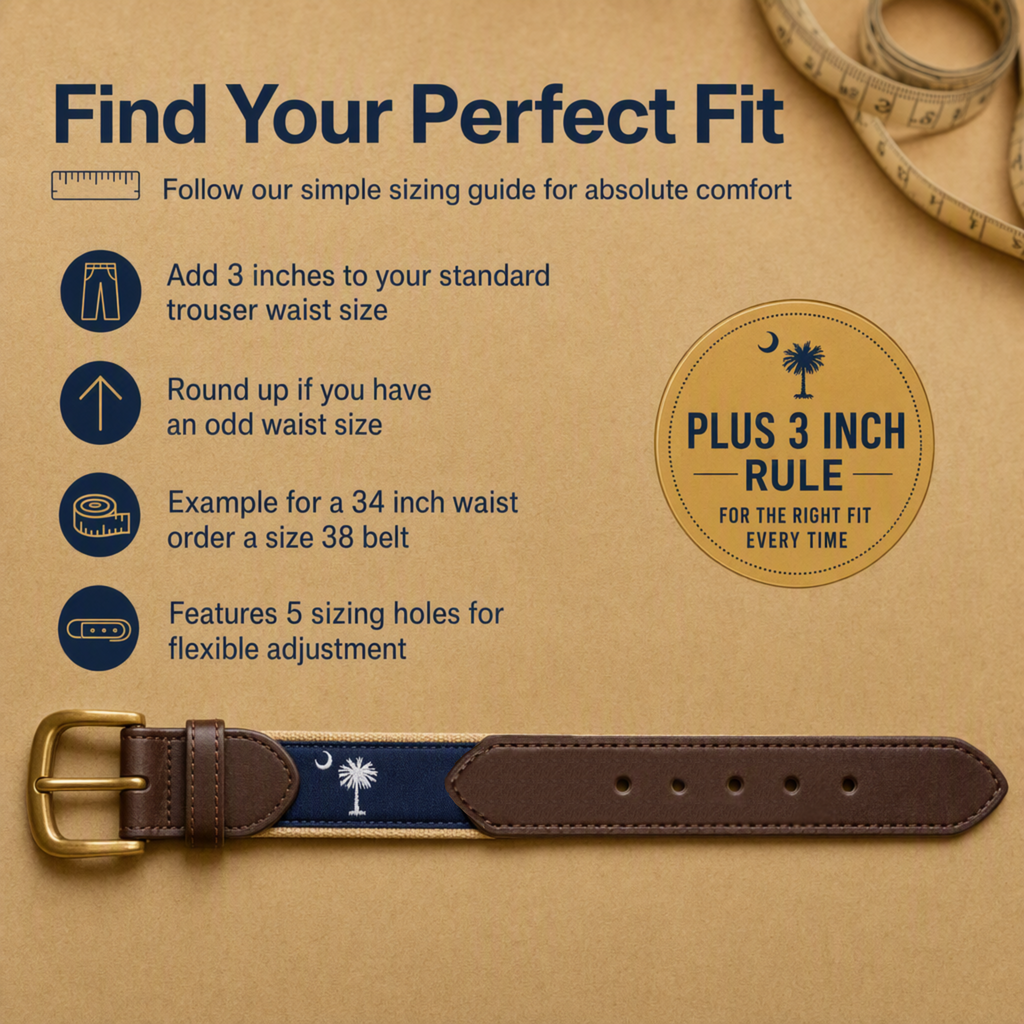 Navy on Khaki - South Carolina Crescent Moon Palmetto State Flag Belt