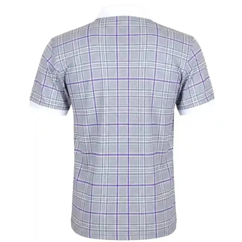 HT Plaid Cool-Stretch Men's Golf Shirt - Purple/Grey