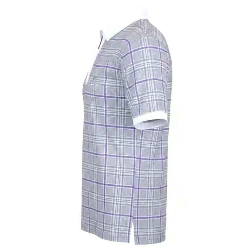 HT Plaid Cool-Stretch Men's Golf Shirt - Purple/Grey