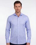 Lt Blue Long Sleeve Shirt with contract trimming // Dual cuffs// contemporary fit- Final Sale