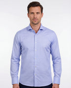 Lt Blue Long Sleeve Shirt with contract trimming // Dual cuffs// contemporary fit- Final Sale