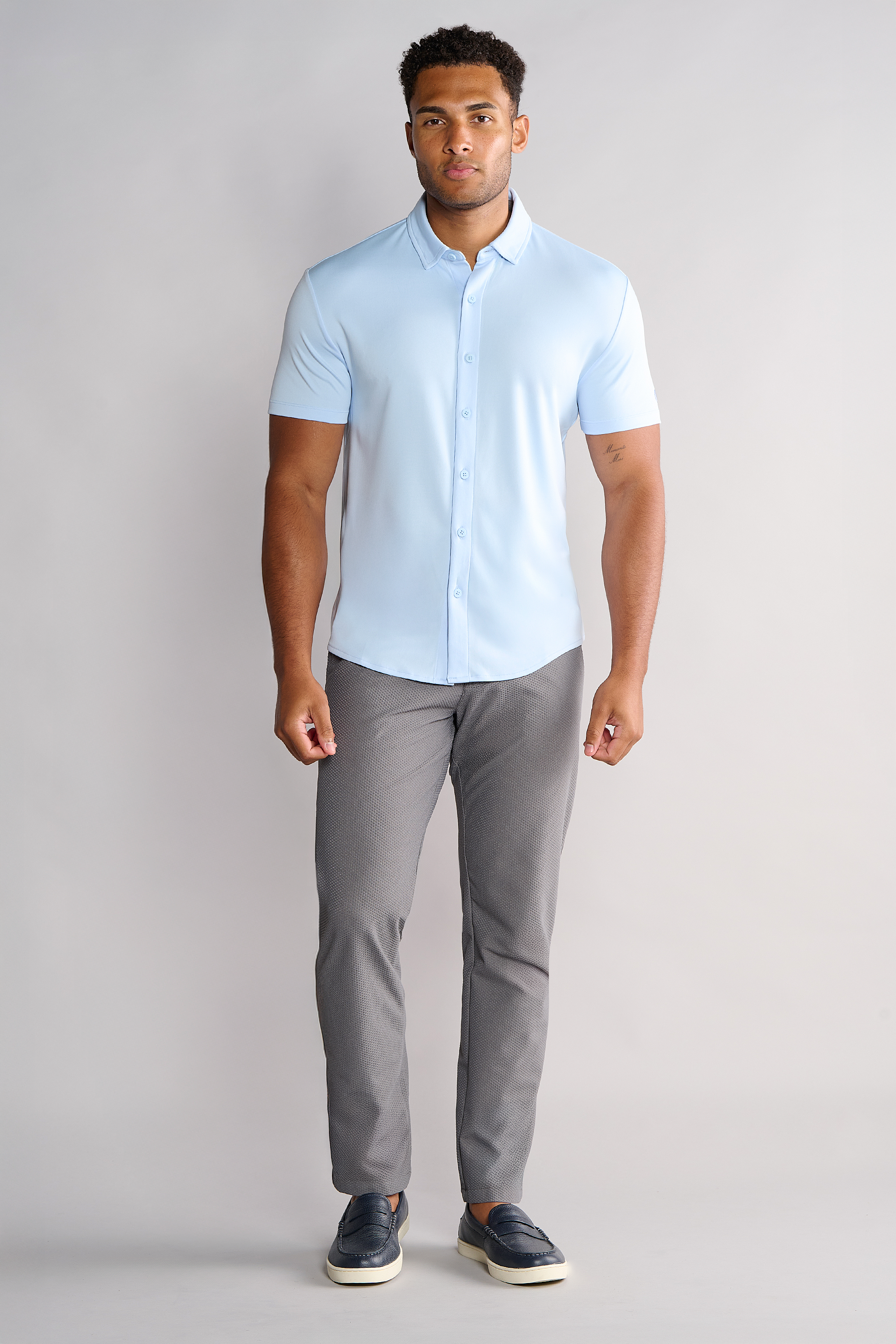 Short Sleeve Button Down Polo Solid // Powder Blue