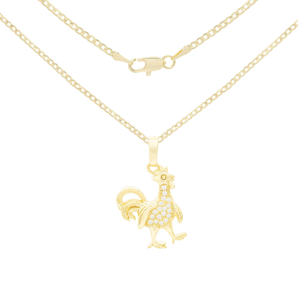 Rooster Cubic Zirconia Pendant With Necklace Set 14K Gold Filled