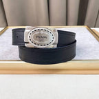 Prada Leather Belt Brushed Silver Buckle 'Black'