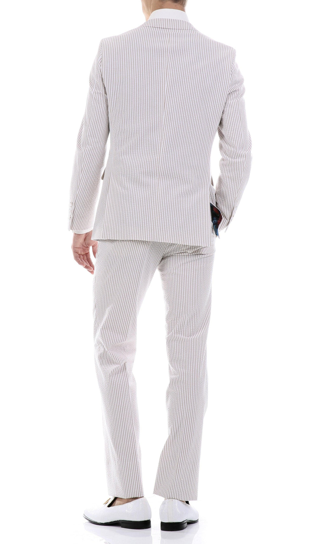Men's Tan Seersucker Suit – Slim Fit 2-Button