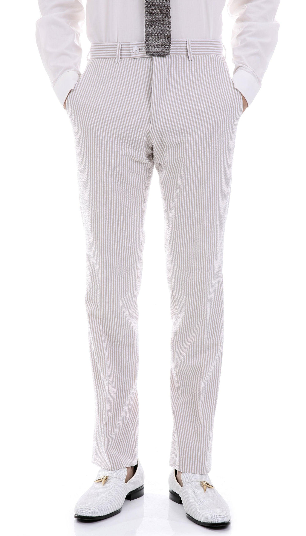Men's Tan Seersucker Suit – Slim Fit 2-Button