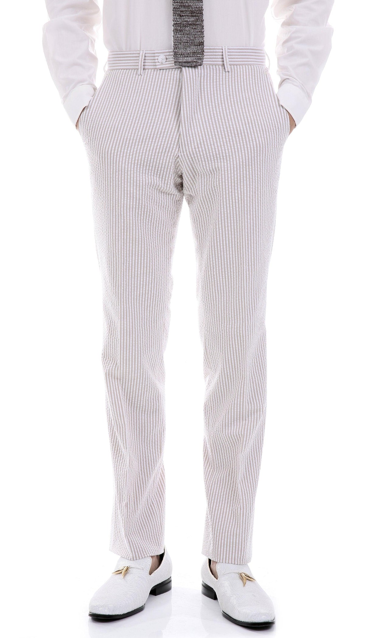 Men's Tan Seersucker Suit – Slim Fit 2-Button