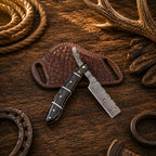 Handmade Damascus Steel Straight Razor Folding Knife – Buffalo Horn Handle