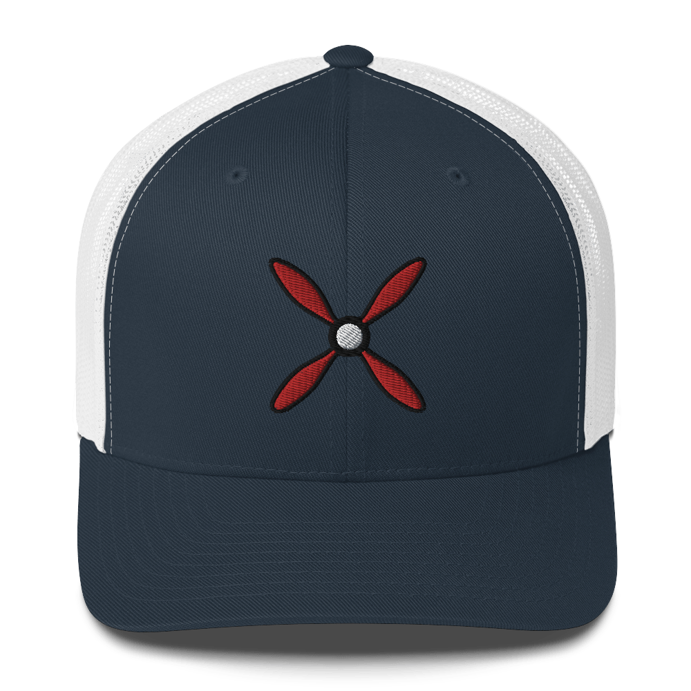 Prop & Piston #2 Embroidered Trucker Cap: 5-Panel Mesh Back Aviation Hat