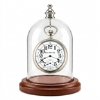 Pocket Watch Glass Display Dome Cloche Real Walnut Wood Base & Silver Hook 3"x4"