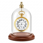 Pocket Watch Glass Display Dome Cloche Gold Knob & Hook Walnut Stained Base 3"x4"