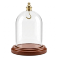 Pocket Watch Glass Display Dome Cloche Gold Knob & Hook Walnut Stained Base 3"x4"