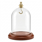 Pocket Watch Glass Display Dome Cloche Gold Knob & Hook Walnut Stained Base 3"x4"