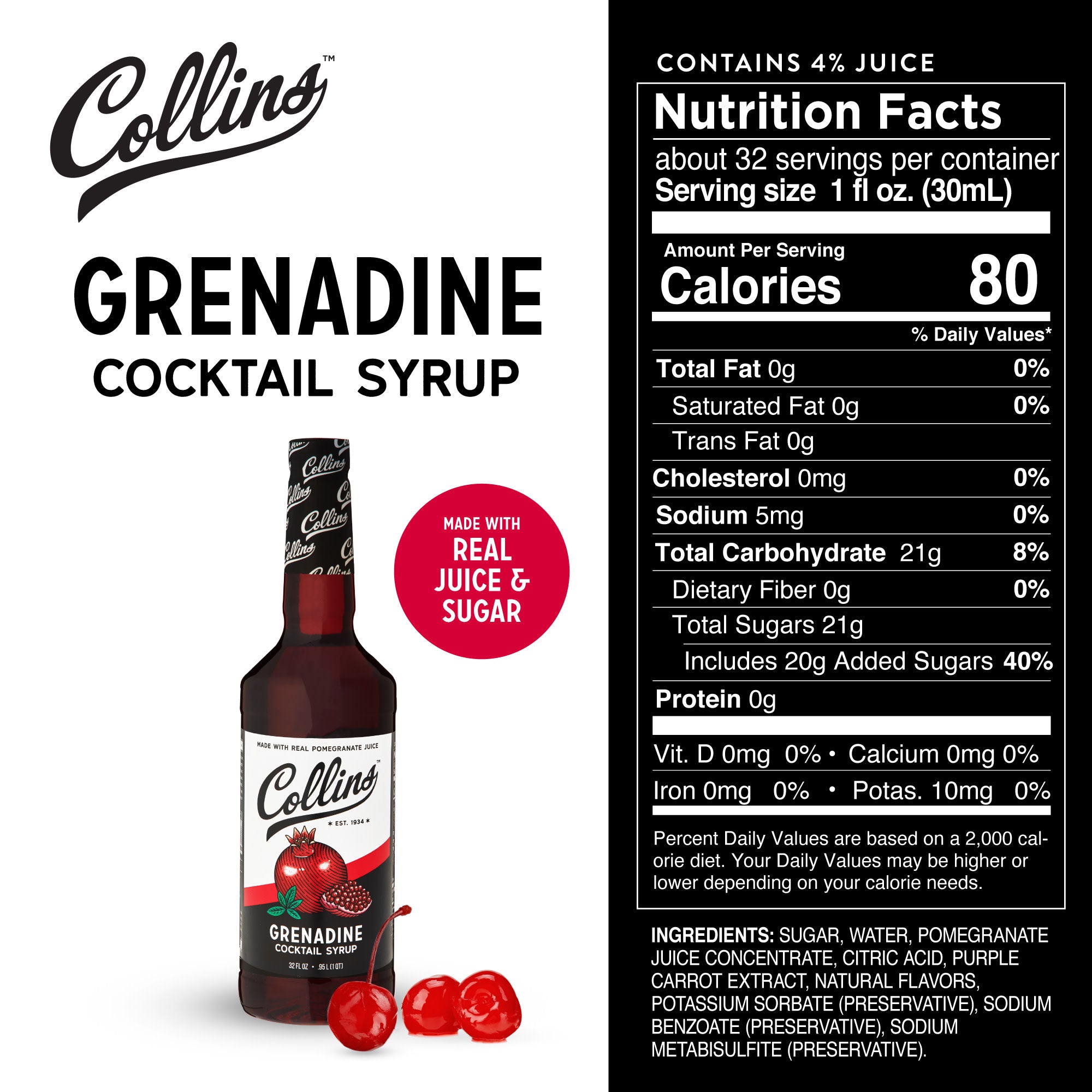 Grenadine Cocktail Syrup 32 oz