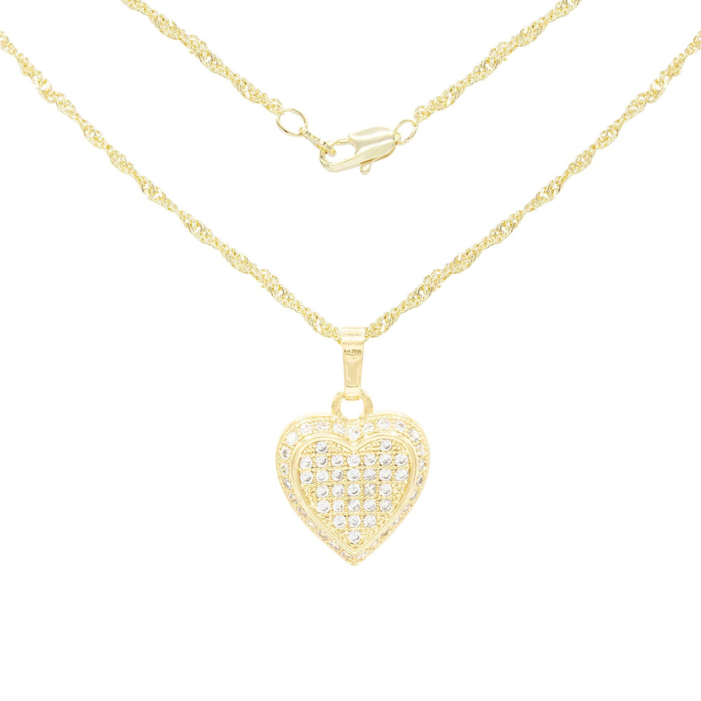 Cubic Zirconia 14K Gold Filled Circled Heart Pendant Necklace Set