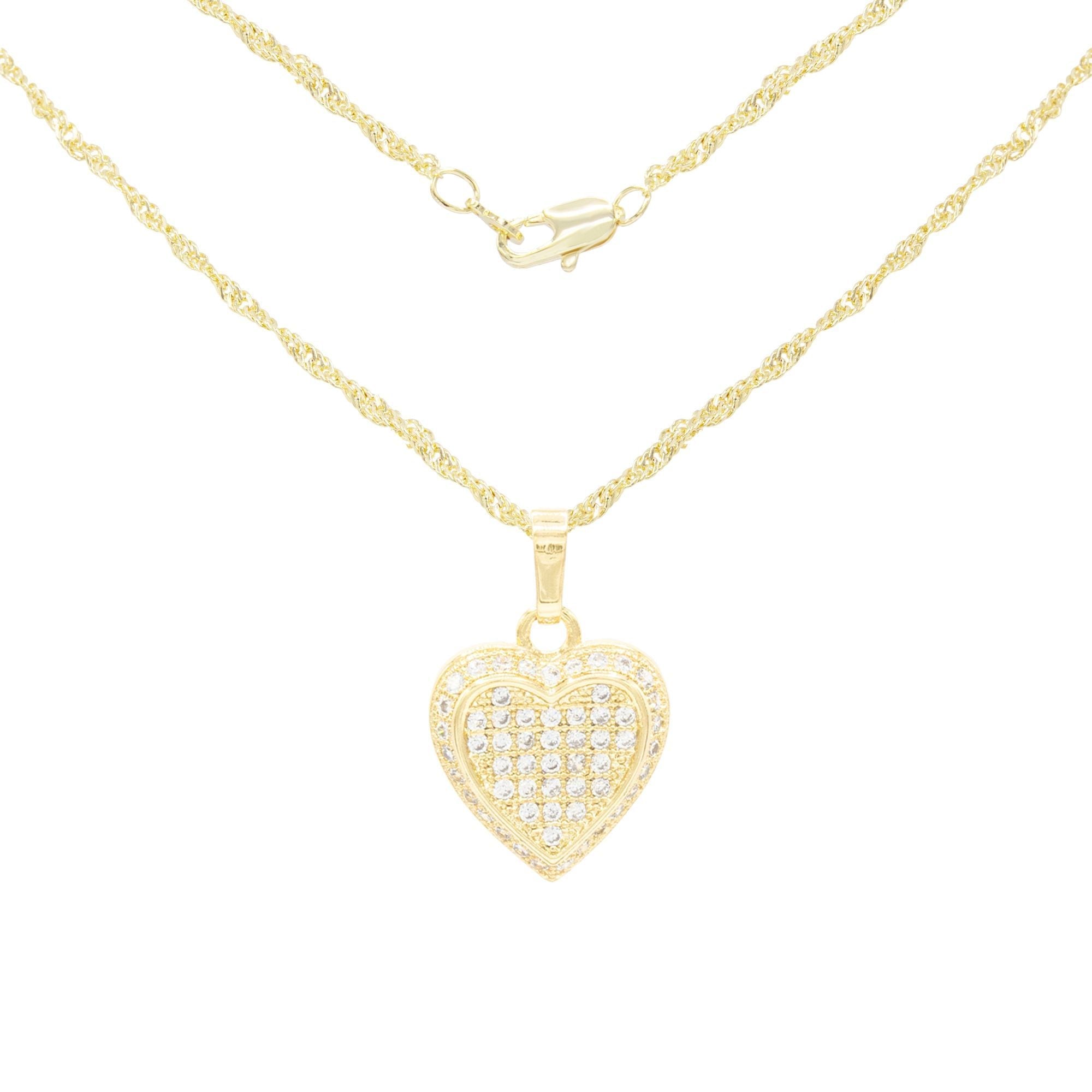 Cubic Zirconia 14K Gold Filled Circled Heart Pendant Necklace Set