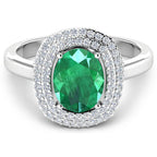 1.97 Carat Genuine Zambian Emerald  and White Diamond 14K White Gold Ring