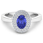0.91 Carat Genuine Tanzanite and White Diamond 14K White Gold Ring