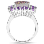 5.97 Carat Genuine Drusy Quartz and Amethyst .925 Sterling Silver Ring