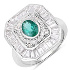 3.14 Carat Genuine Zambian Emerald and White Topaz .925 Sterling Silver Ring