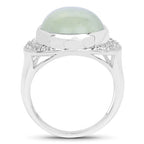 11.50 Carat Genuine Prehnite And White Topaz .925 Sterling Silver Ring
