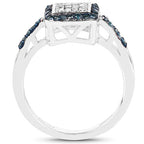 0.28 Carat Genuine Blue Diamond and White Diamond .925 Sterling Silver Ring