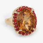 9.38 Carat Genuine Citrine and Orange Sapphire .925 Sterling Silver Ring