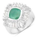 "2.57 Carat Genuine Emerald, White Topaz and White Diamond .925 Sterling Silver Ring