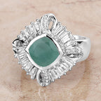 "2.57 Carat Genuine Emerald, White Topaz and White Diamond .925 Sterling Silver Ring