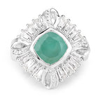"2.57 Carat Genuine Emerald, White Topaz and White Diamond .925 Sterling Silver Ring