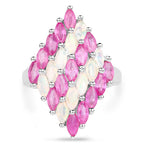 2.95 Carat Genuine Ethiopian Opal and Ruby .925 Sterling Silver Ring