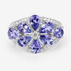 3.24 Carat Genuine Tanzanite and White Topaz .925 Sterling Silver Ring
