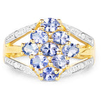 14K Yellow Gold Plated 1.59 Carat Genuine Tanzanite and White Topaz .925 Sterling Silver Ring
