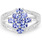1.59 Carat Genuine Tanzanite and White Topaz .925 Sterling Silver Ring