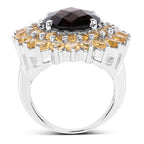 8.56 Carat Genuine Smoky Quartz & Citrine .925 Sterling Silver Ring