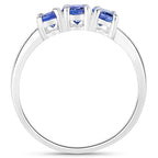 1.11 Carat Genuine Tanzanite and White Diamond .925 Sterling Silver Ring