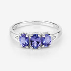 1.11 Carat Genuine Tanzanite and White Diamond .925 Sterling Silver Ring