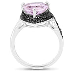 3.53 Carat Genuine Pink Amethyst and Black Spinel .925 Sterling Silver Ring