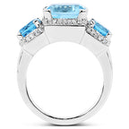 4.40 Carat Blue Topaz Ring with 2.70 Carat Multi-Gems in Sterling Silver