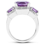 5.85 Carat Genuine Pink Amethyst and White Topaz .925 Sterling Silver Ring