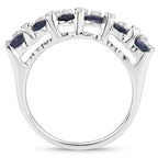 3.66 Carat Genuine Blue Sapphire and White Topaz .925 Sterling Silver Ring