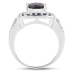 "3.58 Carat Genuine Labradorite, Blue Sapphire and White Topaz .925 Sterling Silver Ring