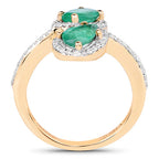 2.06 Carat Genuine Zambian Emerald & White Zircon 14K Yellow Gold Ring