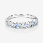 0.54 Carat Genuine Aquamarine and White Topaz .925 Sterling Silver Ring