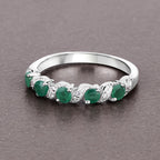 0.54 Carat Genuine Emerald and White Topaz .925 Sterling Silver Ring