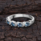 0.74 Carat Genuine London Blue Topaz and White Topaz .925 Sterling Silver Ring