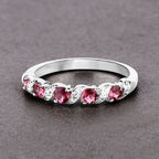 0.64 Carat Genuine Pink Tourmaline and White Topaz .925 Sterling Silver Ring