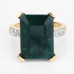 7.64 Carat Dyed Emerald and White Diamond .925 Sterling Silver Ring