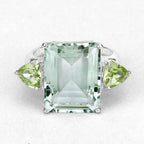 11.90 Carat Genuine Green Amethyst and Peridot .925 Sterling Silver Ring