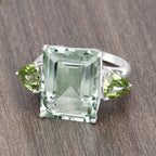 11.90 Carat Genuine Green Amethyst and Peridot .925 Sterling Silver Ring